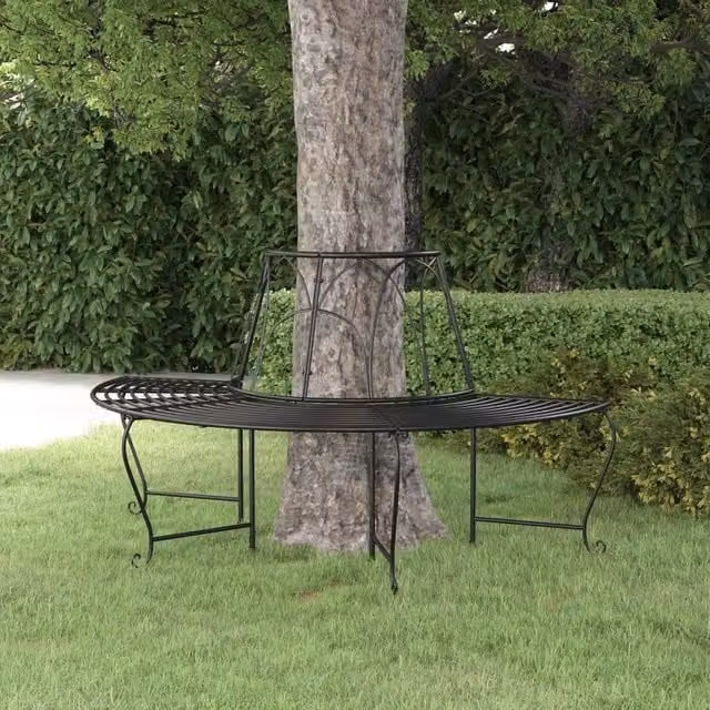 Berkfield Home Half Round Tree Bench in Black Matt Steel, Diameter: 159 cm – 1