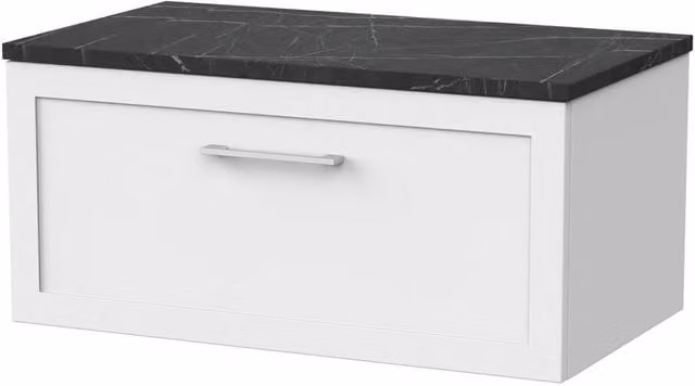 Balterley Stonnall 1 Drawer Bathroom Vanity with Black Pietra Top, Matt White, Width: 80 cm