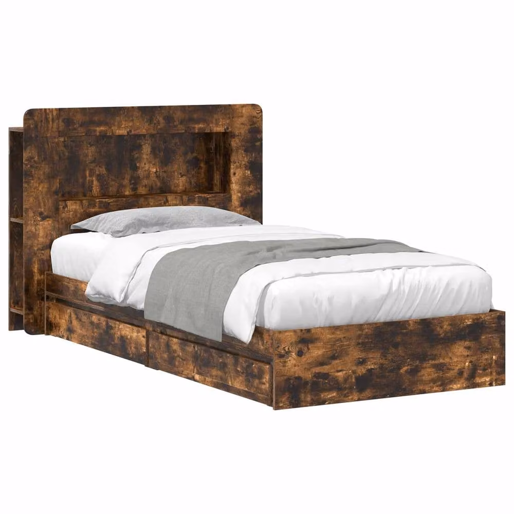 Berkfield Home Modern Bed Frame with Storage Drawers in Smoked Oak Brown, W: 75 cm x L: 190 cm – 2