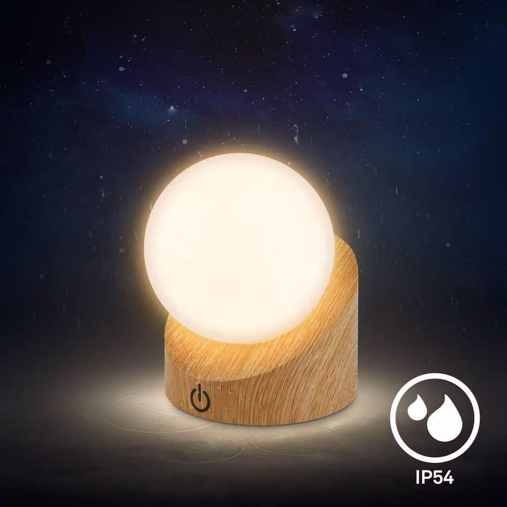 Briloner Rechargeable Mini LED Table Lamp with Wood Effect in Beige – 3