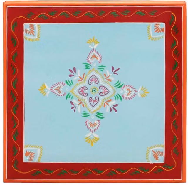 Berkfield Home Beautiful Blue Hand Painted Solid Mango Wood Coffee Table W/D/H: 54 x 30 x 7 cm