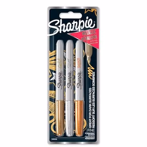Sharpie Permanent Markers with Fine Point in Assorted Metallic Colours, 3 Pack