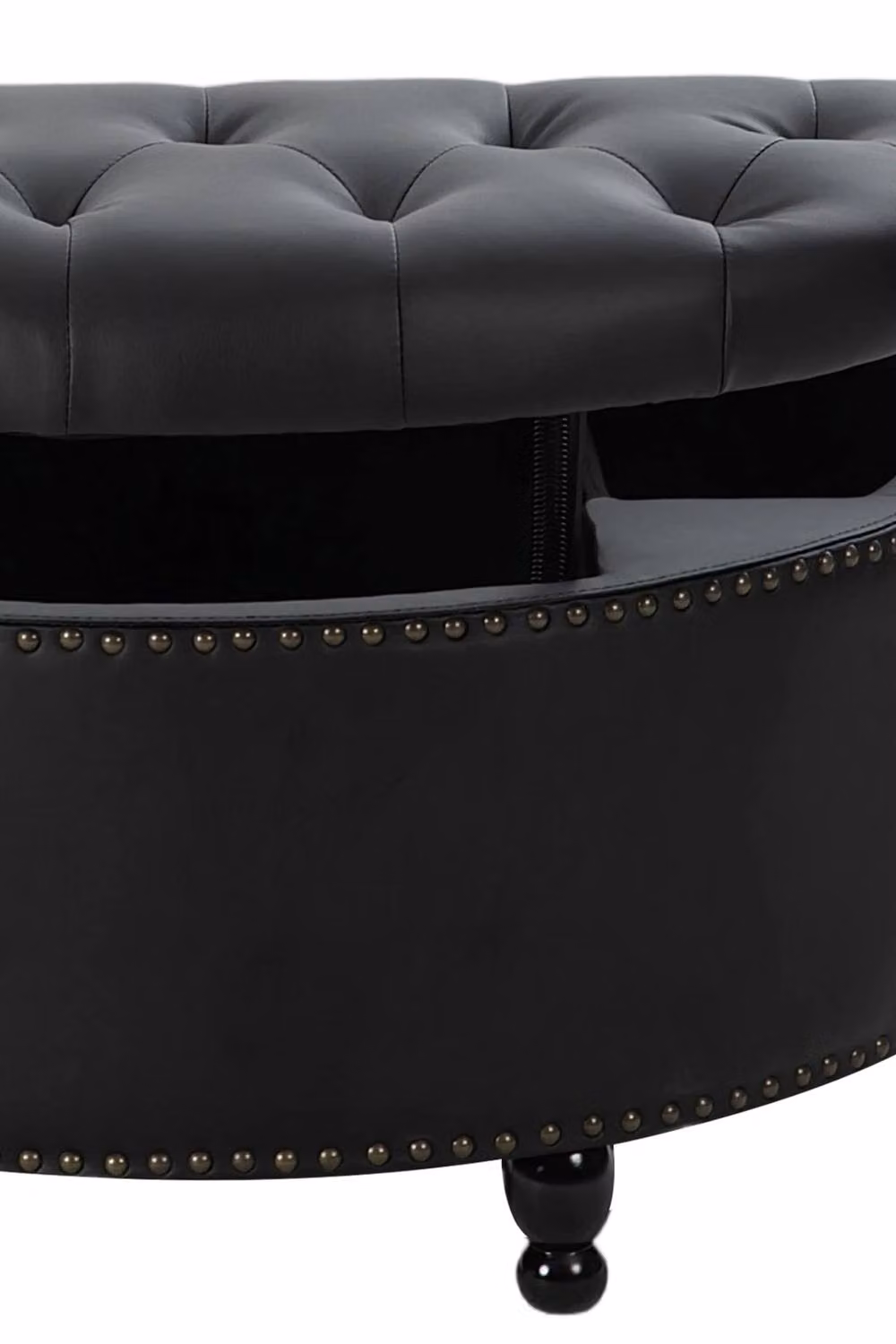Living and Home Round PU Leather Upholstered Storage Ottoman in Black – 6