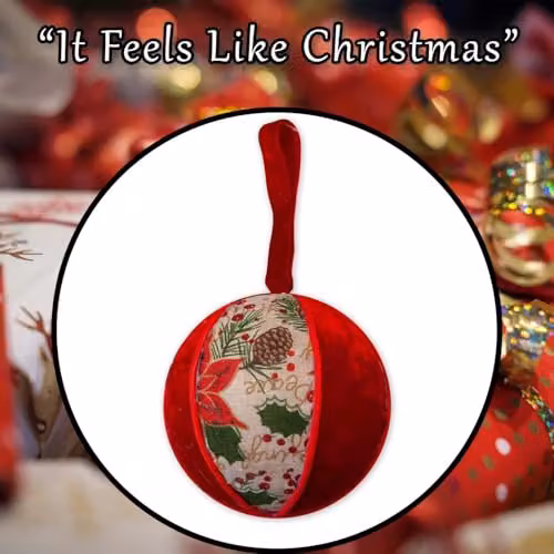VFM e-Store Red Floral Textile Christmas Hanging Bauble, W/D/H: 21 x 13 x 13 cm – 7