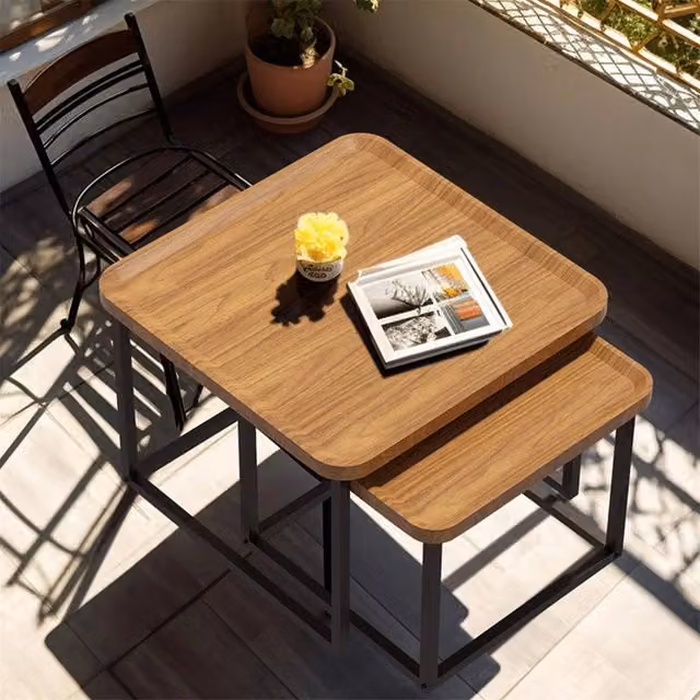 KORVIXA Set of 2 Rustic Industrial Nesting Side Tables in Brown and Black – 1