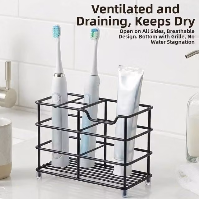 KORVIXA Freestanding Metal Bathroom Toothbrush Holder in Black – 1