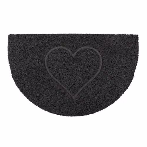Oseasons Heart Half Moon Doormat in Black, Semicircular Spaghetti Coil Vinyl with PVC Backing, W: 70 cm, D: 44 cm