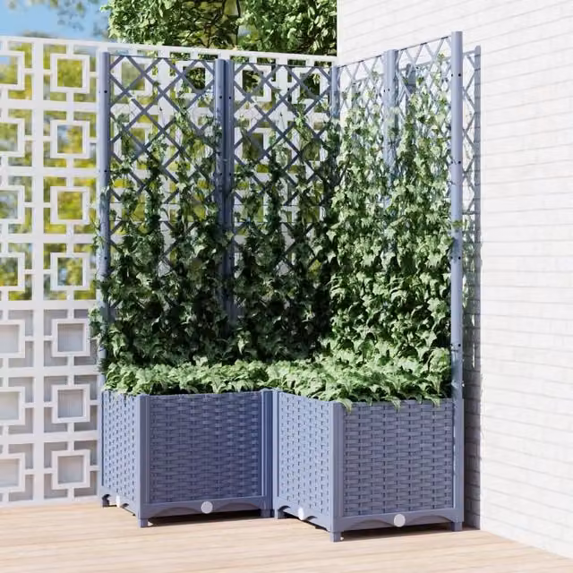 Berkfield Home Garden Planter with Trellis in Dark Grey, W/D/H: 80 x 80 x 136 cm