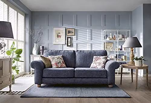 Abakus Direct Ingrid 3 Seater Sofa in Dark Blue Braided Chenille Fabric, W/D/H: 215 x 95 x 90 cm – 1