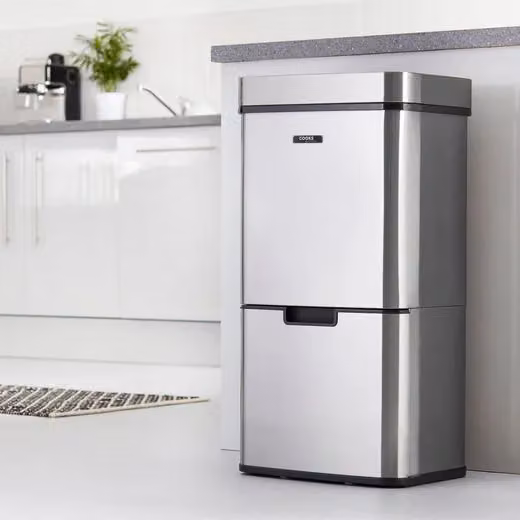 Cooks Professional 75L Recycling Sensor Bin with Dual Compartments and Removable Food Caddy in Silver – 2