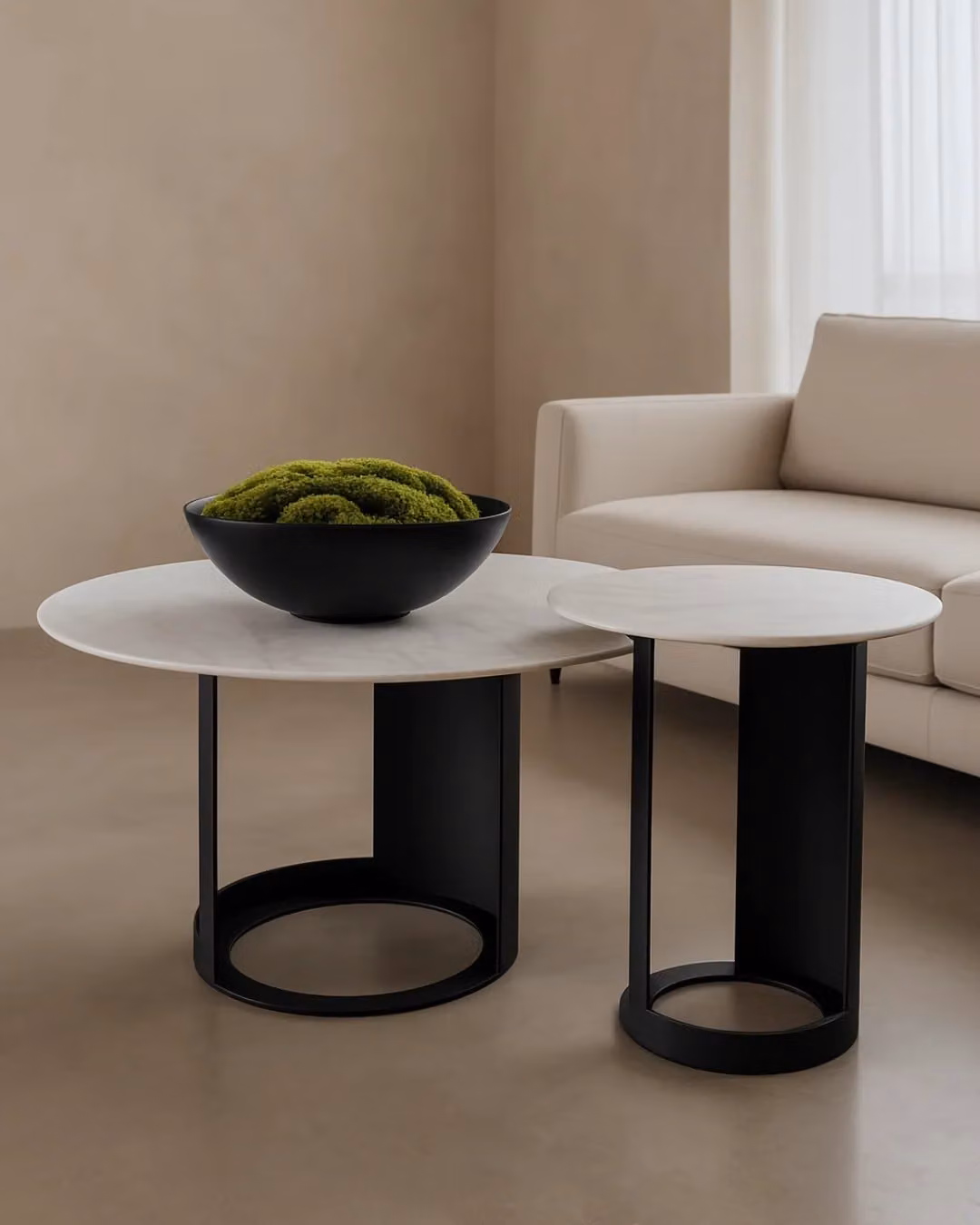 Tommy Franks Alban Coffee Table in Carrara White Marble and Black Metal, W/D/H: 80 x 80 x 42 cm