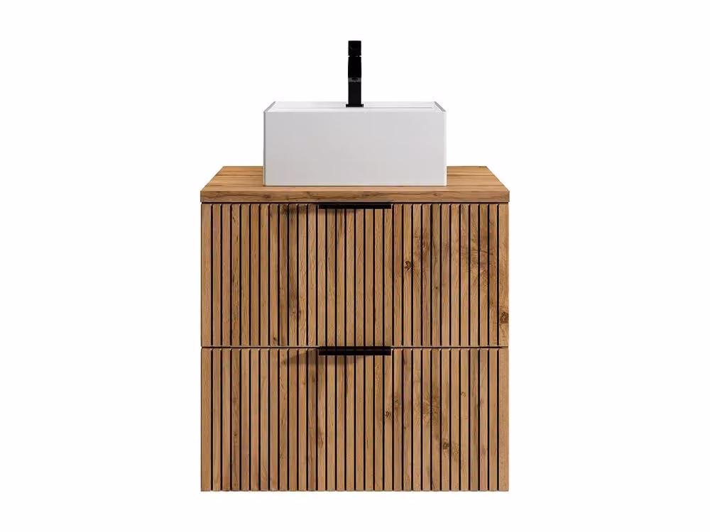 Vente-unique Striped Wall-Hung Bathroom Vanity Unit with Square Countertop Basin in Black – 2