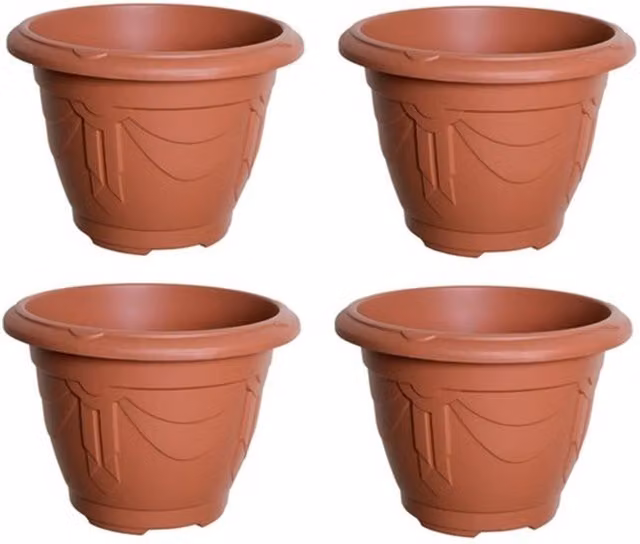 Whitefurze Terracotta Round Venetian Decorative Plastic Garden Planter, Brown and Orange, Diameter: 43 cm