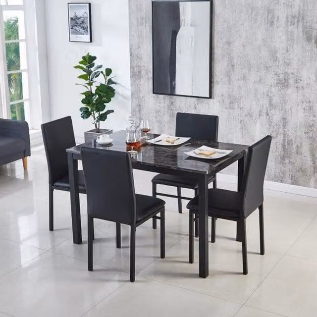 MODERNIQUE Grey Marble Effect MDF Dining Table and 4 Chairs Set