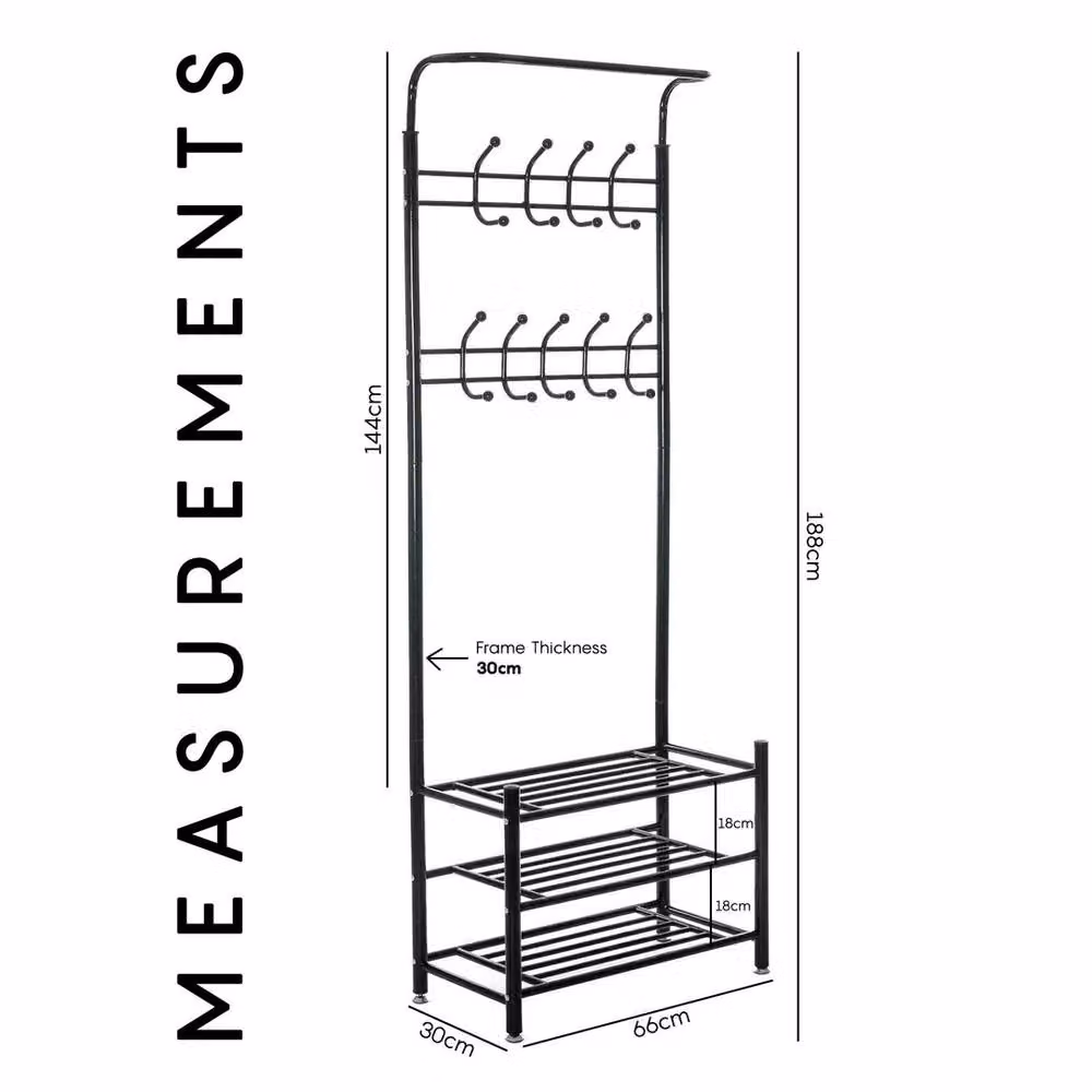 VOGREX Modern Metal Hall Tree with Bench and 18 Hooks in Matt Black – 2
