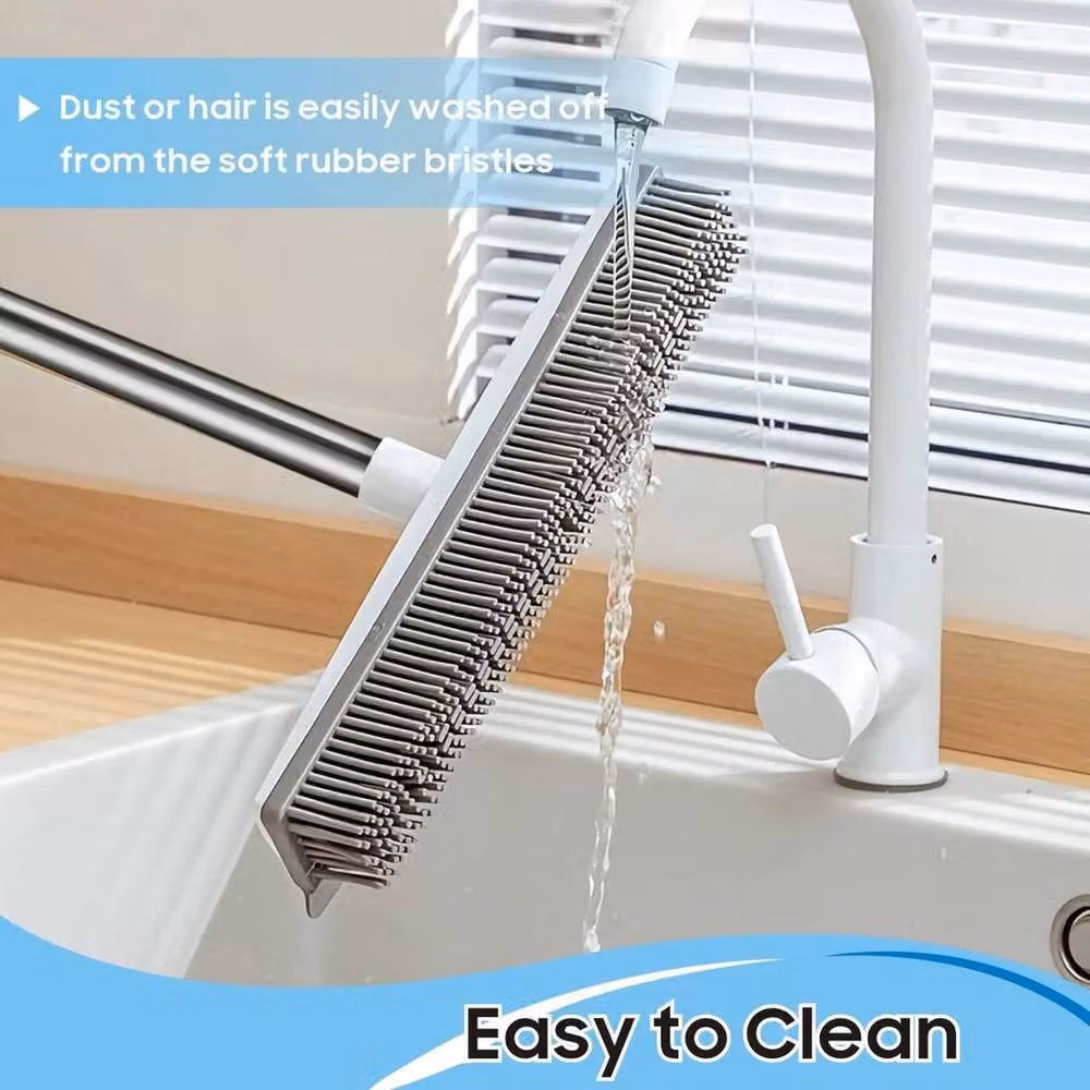 VOGREX Silver Extendable Rubber Broom and Multipurpose Pet Hair Remover Squeegee with Telescopic Handle – 2