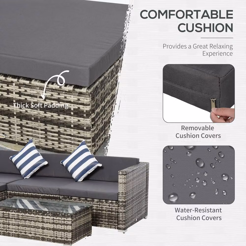 STILVORA 4-Seater Modular Sofa in Grey with Rattan and Metal Design – 4