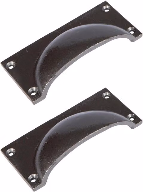 Hammer and Tongs Iron Rectangular Cabinet Cup Handles, Pack of 2, Raw, W: 10.5 cm, H: 5 cm
