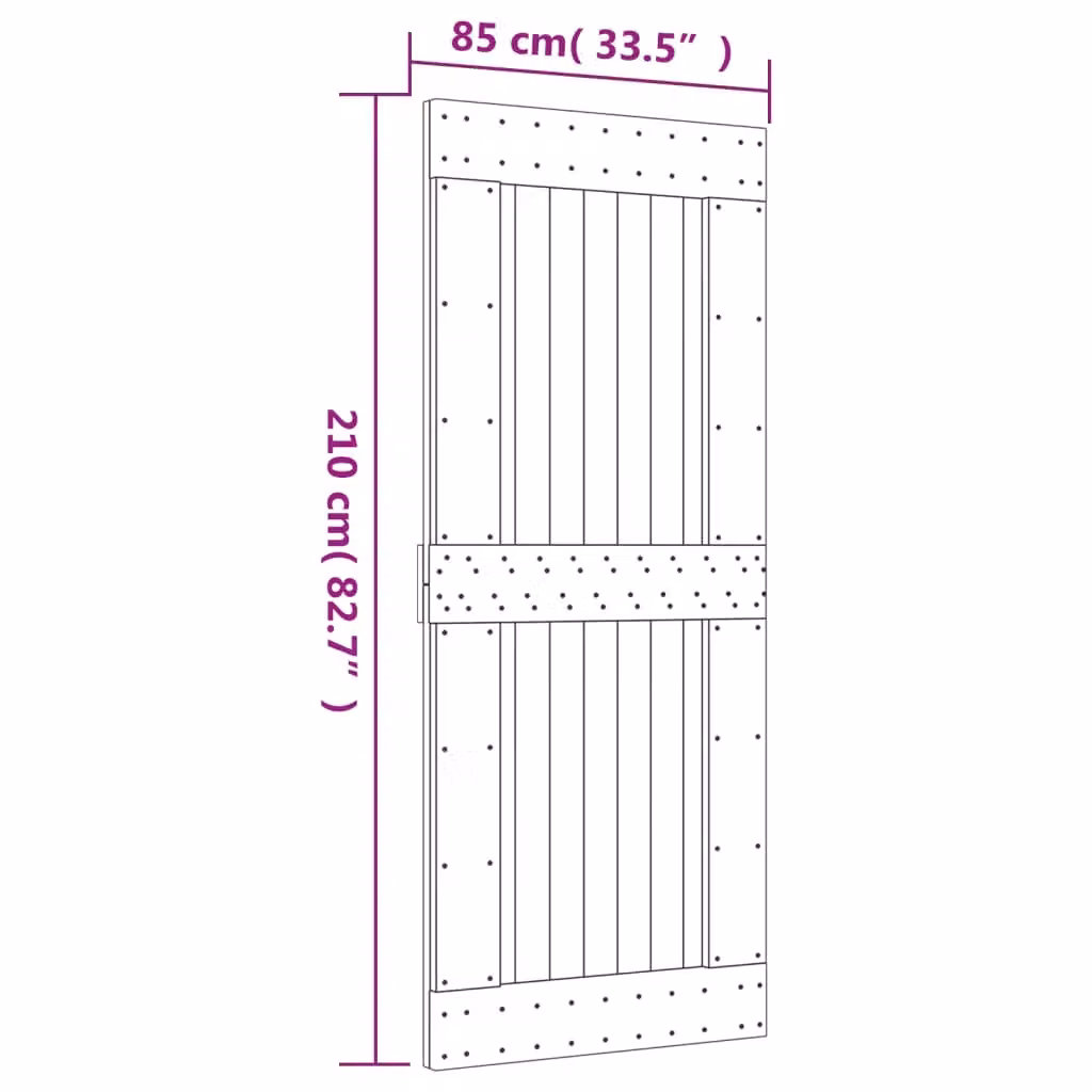 Berkfield Home Rustic Solid Wood Pine Sliding Door with Hardware Set in Brown, W: 85 cm, H: 210 cm – 2