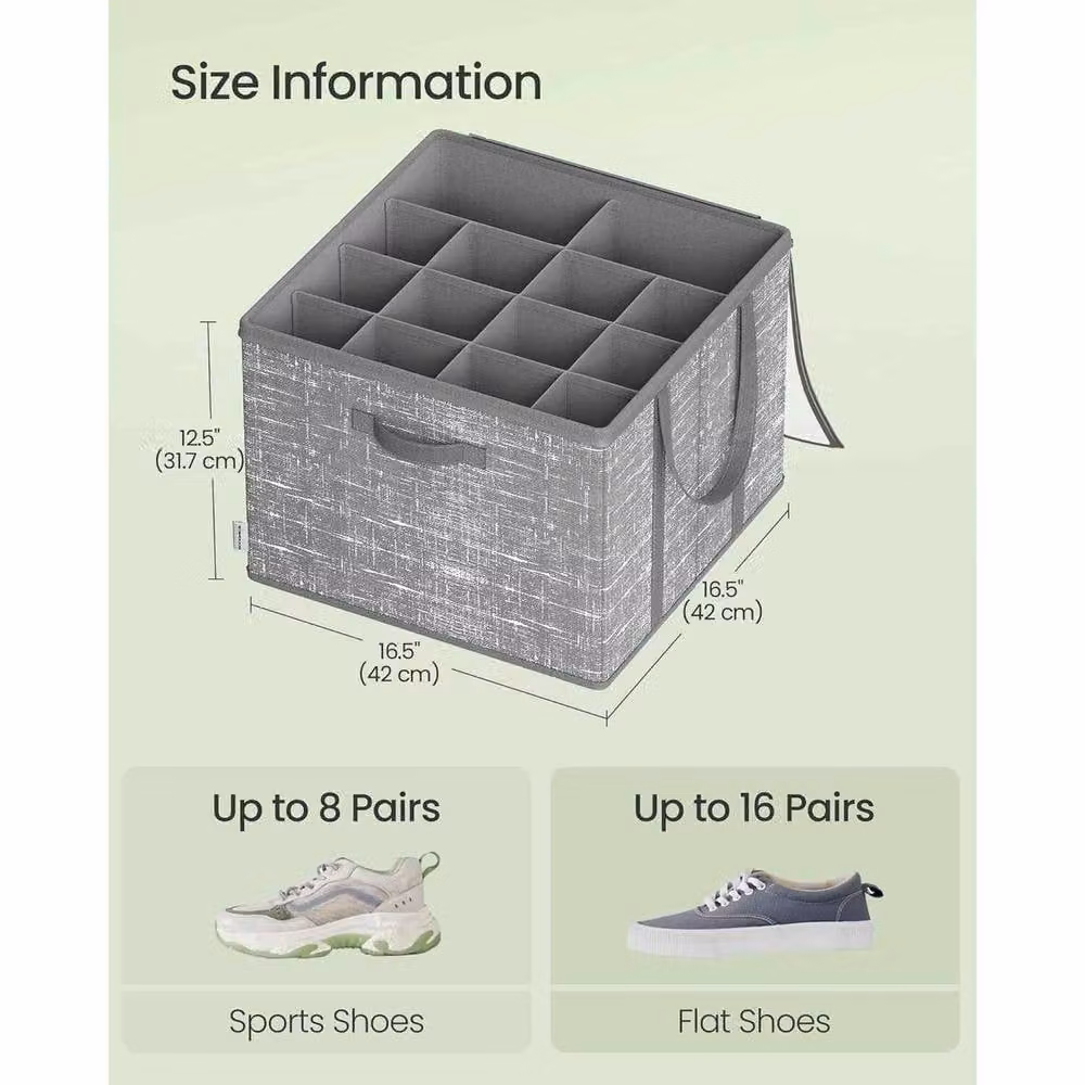 The Bazaarist Fabric Shoe Storage Bin with Clear Lid and Handles, Mid Grey – 2