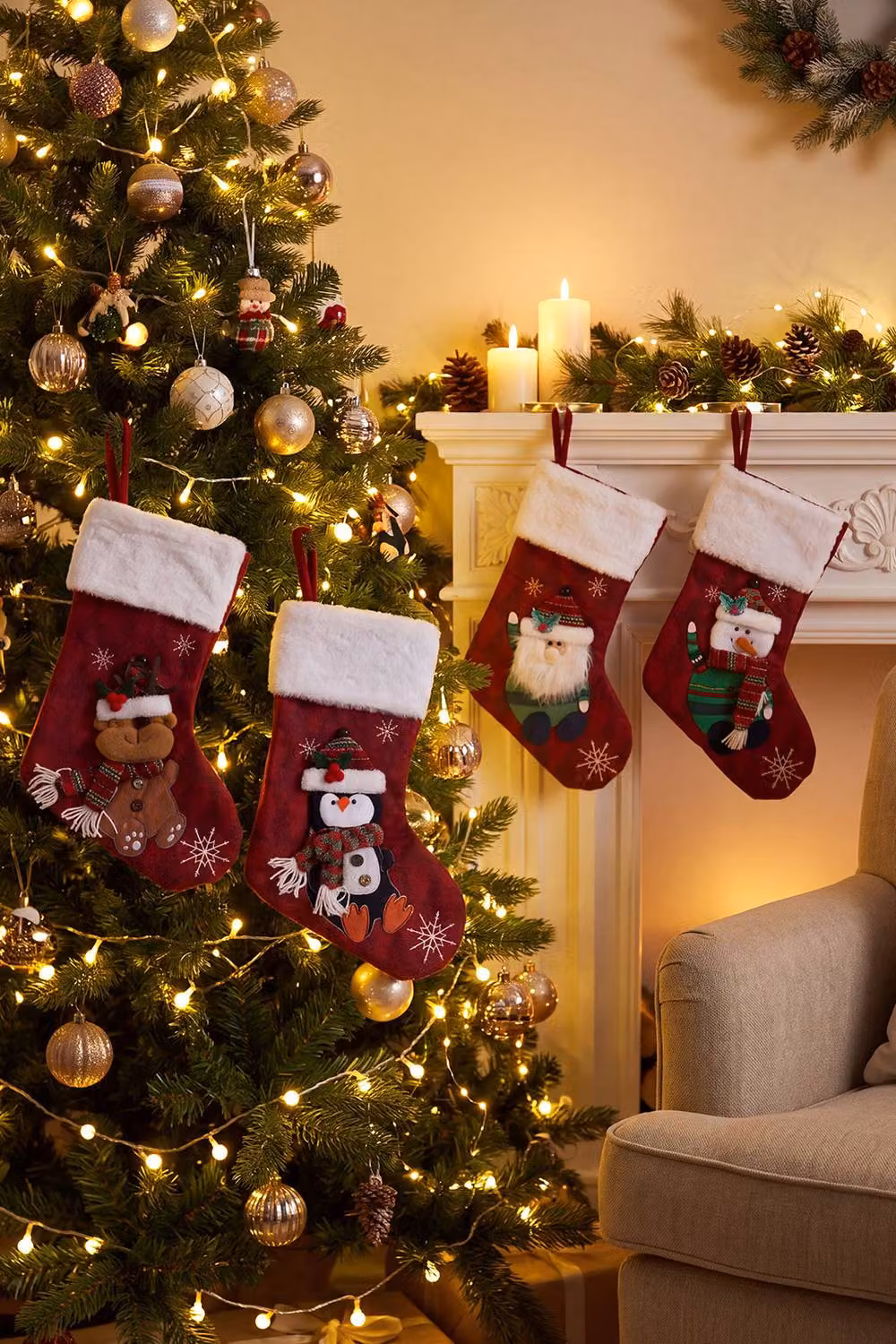 Living and Home 4-Pack Multicolour Christmas Stockings with Animal and Abstract Designs – 2