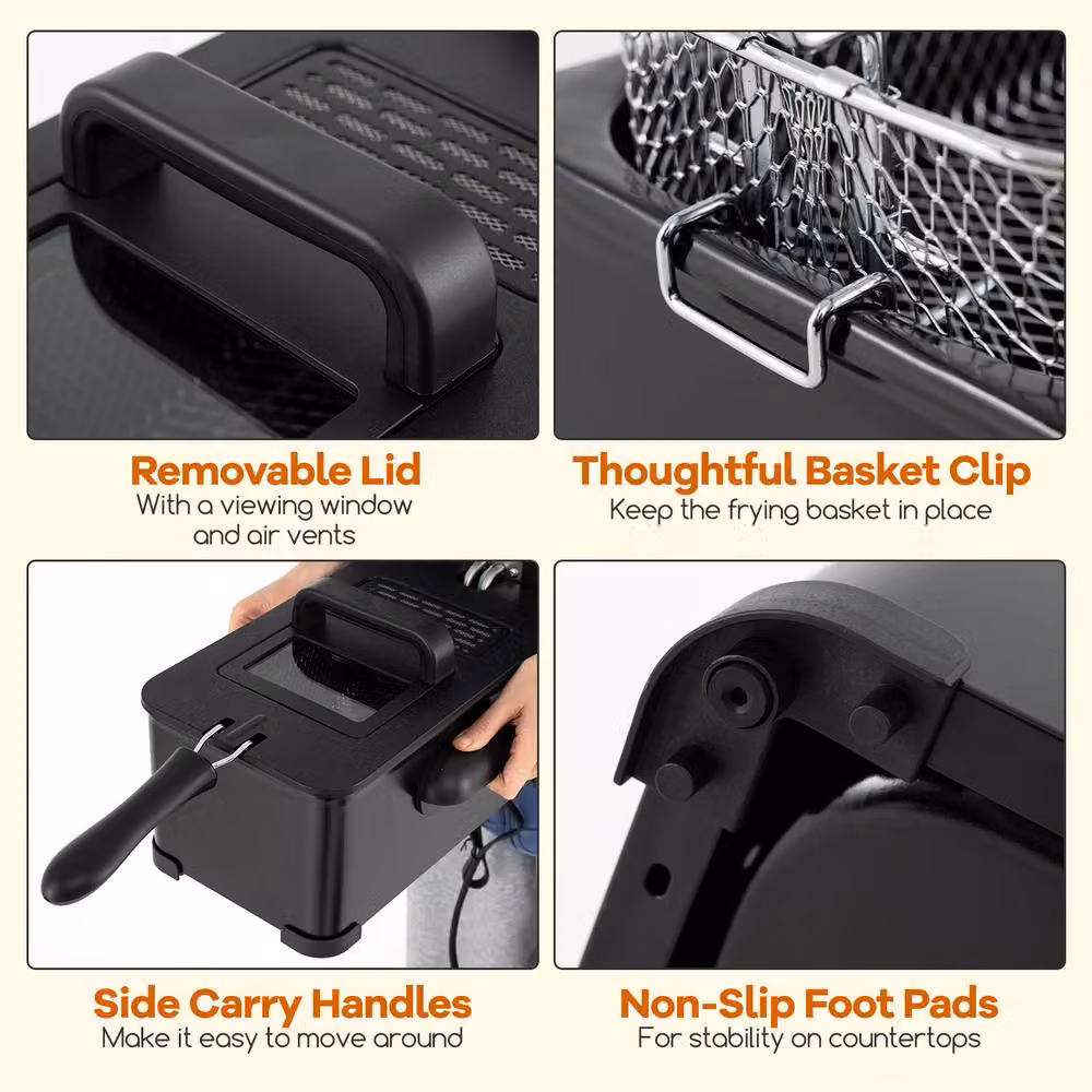 Costway 2000W Electric Deep Fryer with Detachable Frying Basket, 3 l, Black – 6