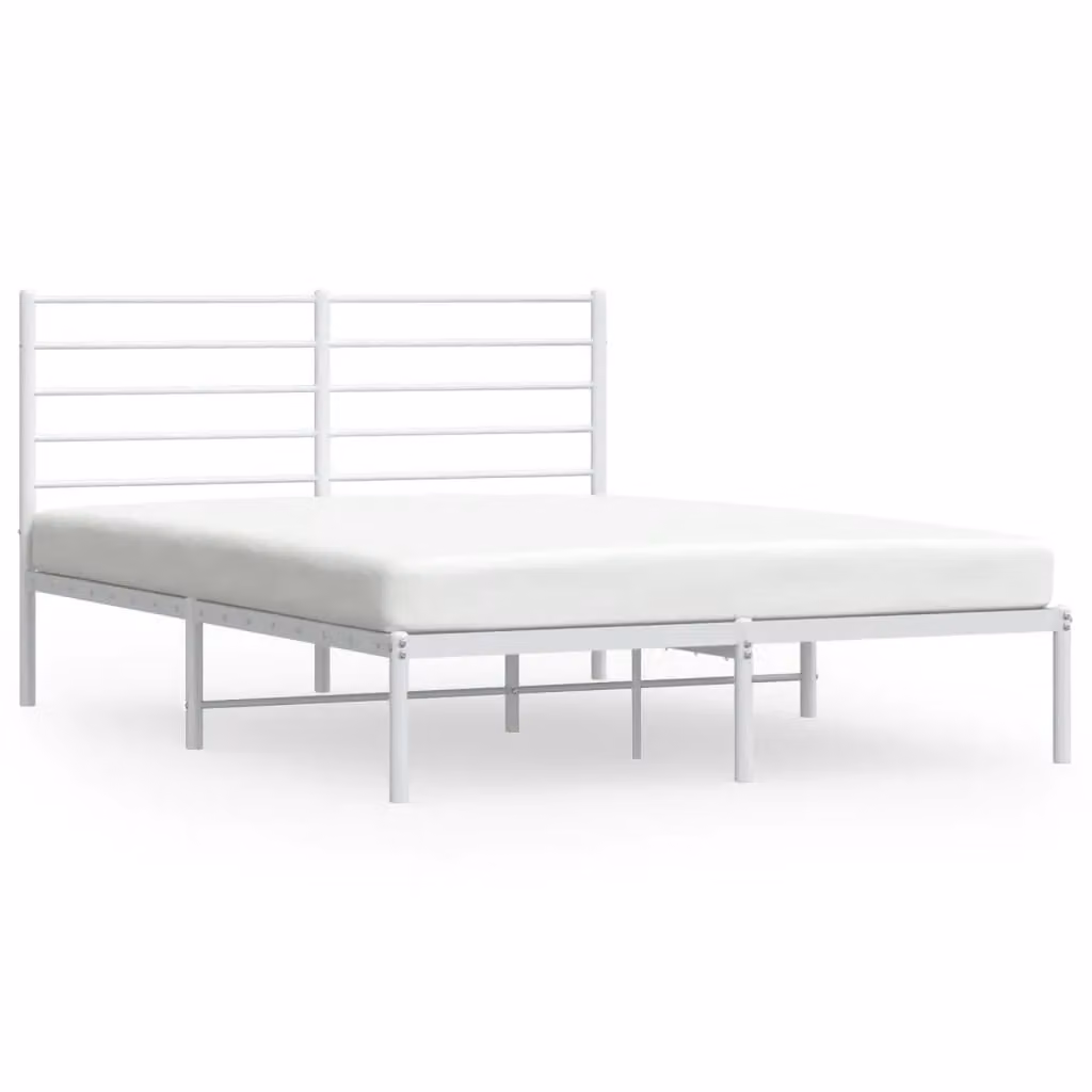 Berkfield Home Metal Bed Frame with Headboard in White, W/D/H: 150 x 200 cm – 2