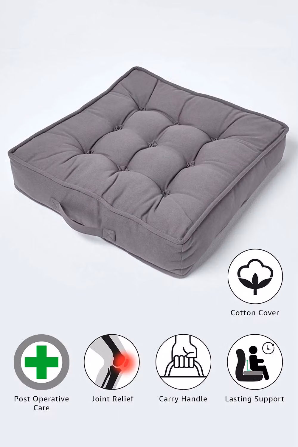 Homescapes Grey Armchair Booster Cushion with Cotton Cover, W/D/H: 50 x 50 x 10 cm – 2