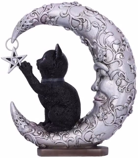 Nemesis Now Luna Companion Moon and Cat Ornament, Black, Height: 18.8 cm