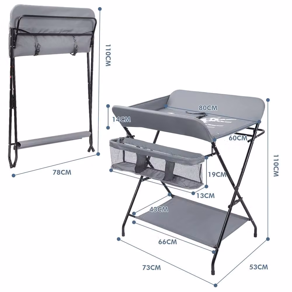 Dprodo Foldable Changing Table and Clothes Storage Station in Grey – 3