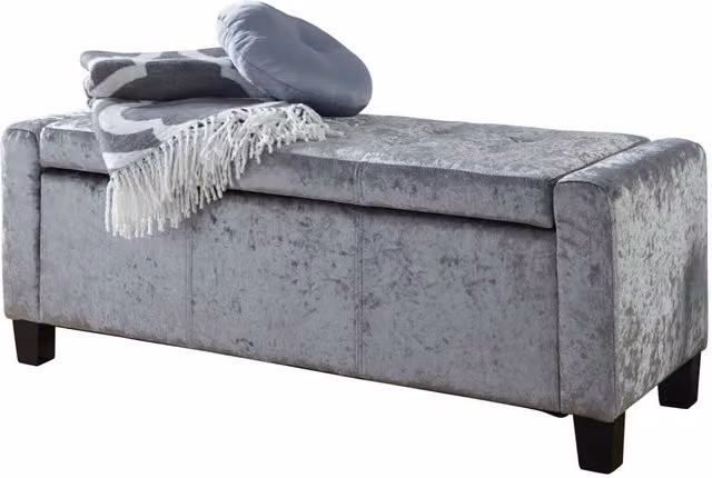 FORGEVIO Grey Crushed Velvet Ottoman Seat and Storage Blanket Box