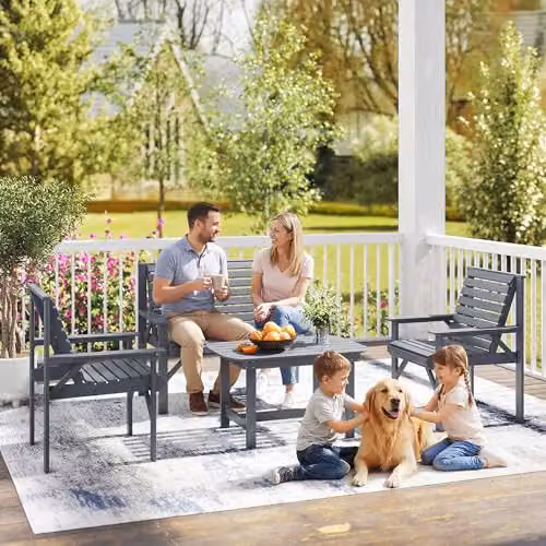 Outsunny 4 Seater Wooden Garden Furniture Set in Grey Lacquered Finish – 6