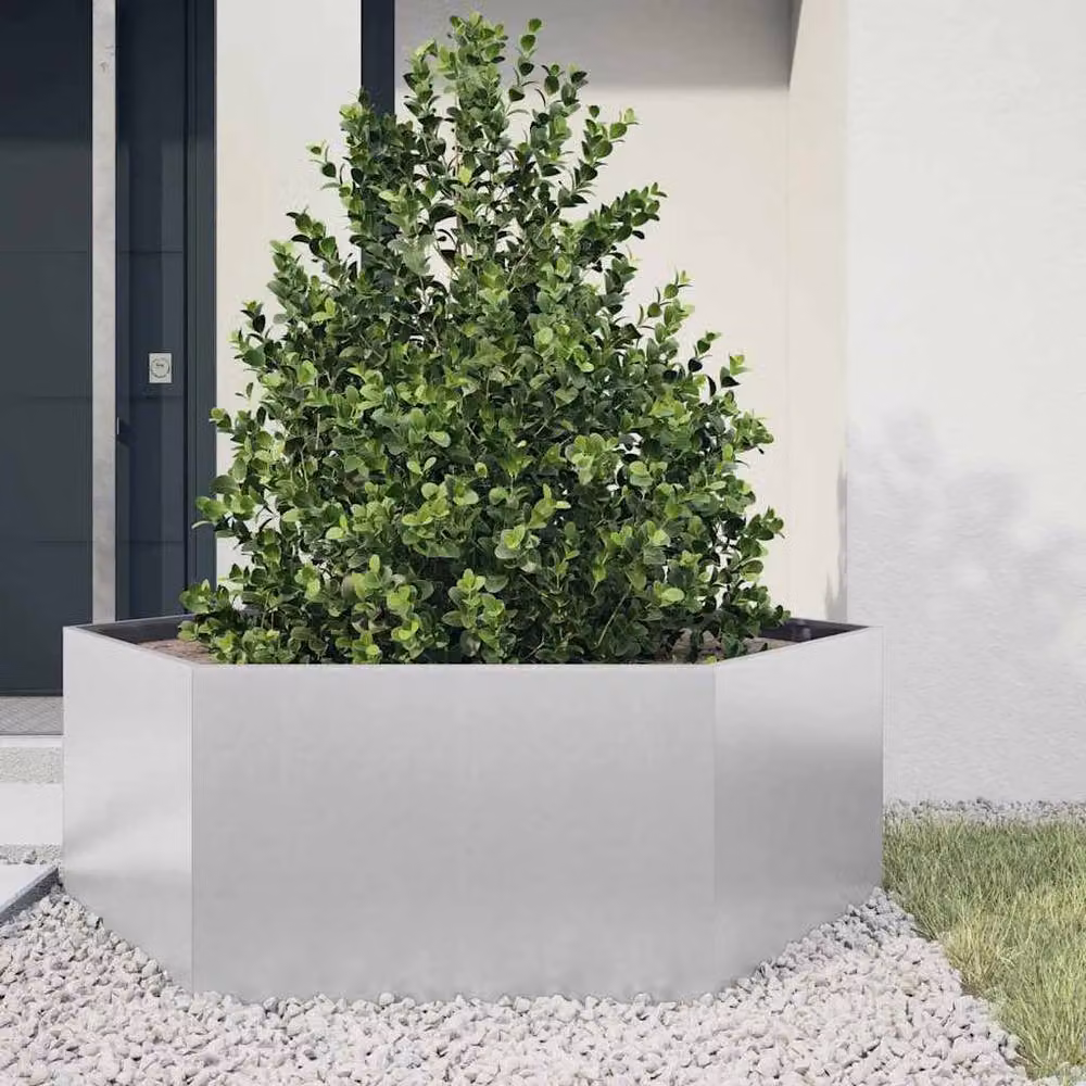 Berkfield Hexagon Garden Planter in Silver Galvanised Steel, W/D/H: 138 x 120 x 45 cm – 2