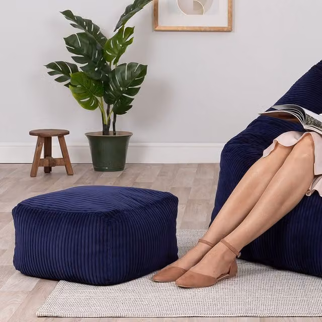 ICON Amara Square Corduroy Bean Bag Footstool in Navy Blue – 2