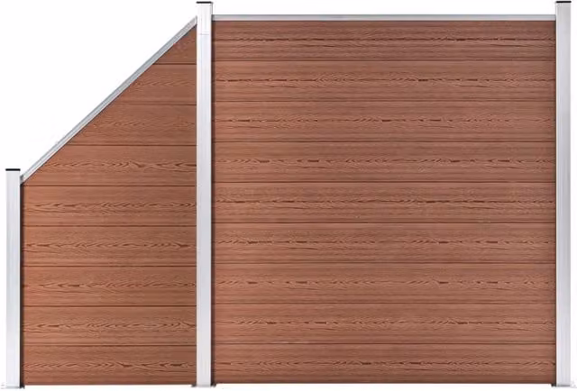 Berkfield Home WPC and Aluminium Fence Set in Brown, 1 Square and 1 Slanted Panel, W: 273 cm, H: 186 cm – 1
