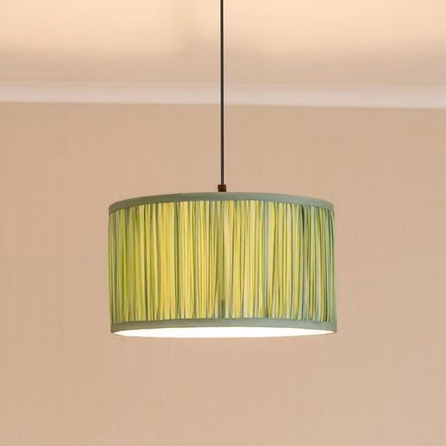 ValueLights Jess Fabric Ruched Pleated Drum Lampshade in Green, Width: 35 cm – 1