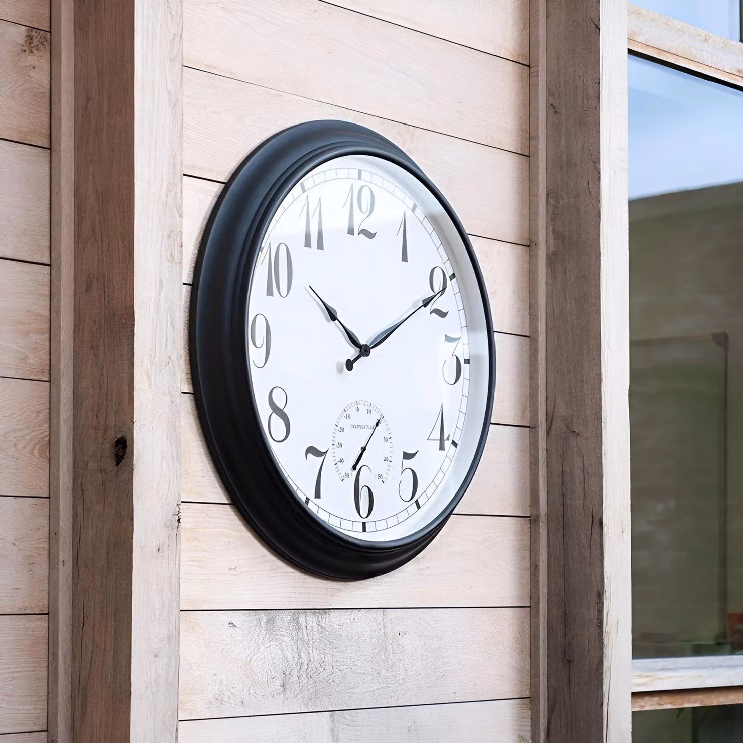 Primrose Black Metal Outdoor Garden Clock with Thermometer, Diameter: 90 cm – 2