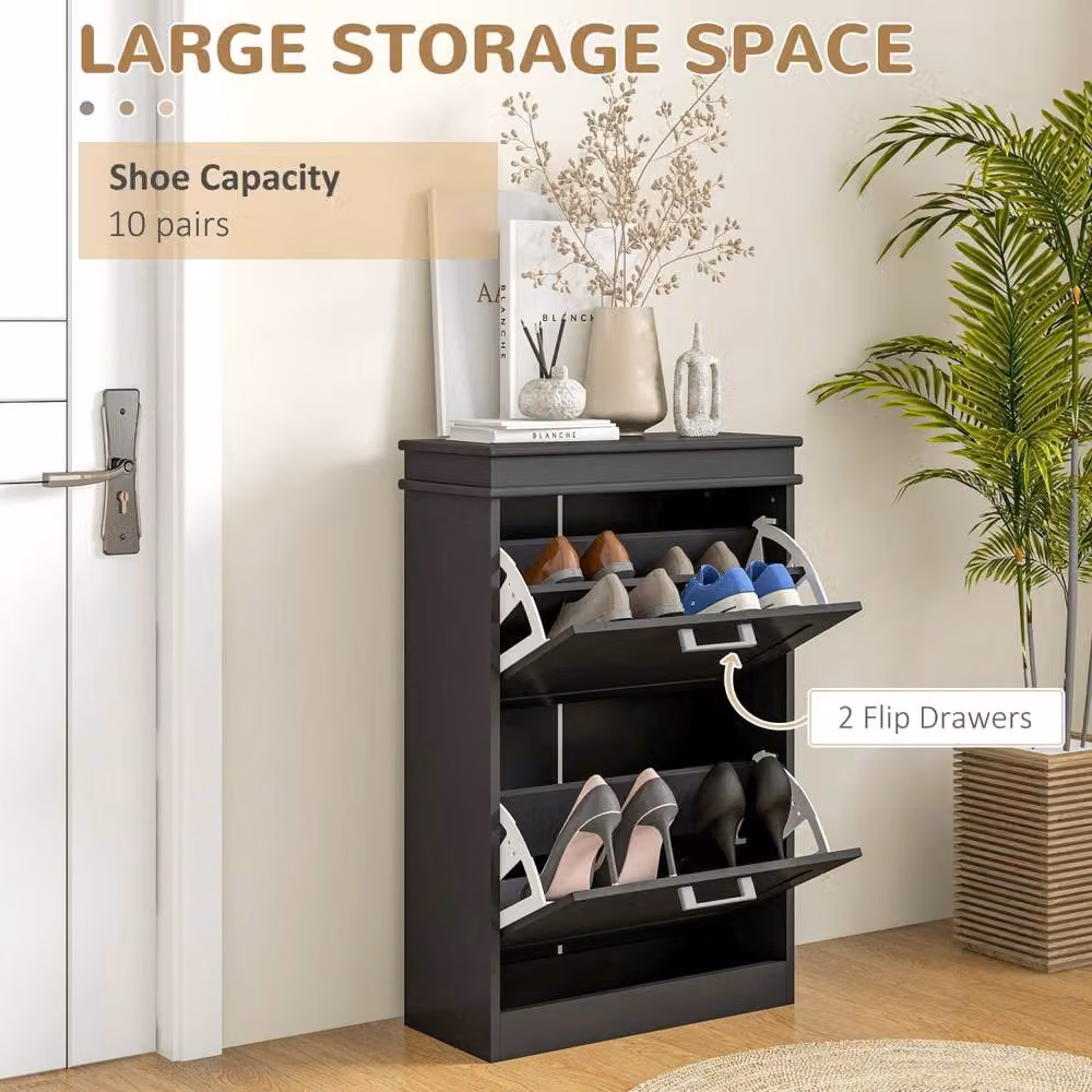 Wyld Haus Fadivi Raka Black Wall Mounted 2 Drawer Shoe Cabinet with Tilting Compartments – 4