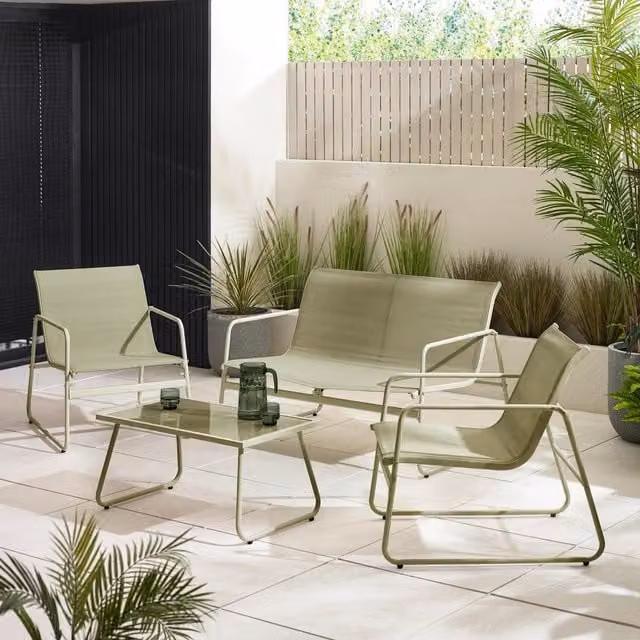 FurnitureboxUK Naxos Outdoor Seating Set with Chairs, Sofa and Table in Green and Beige