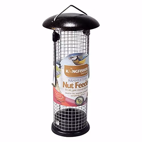 Kingfisher Premium Hammertone Finish Metal Bird Nut Feeder in Brown, Black and Transparent