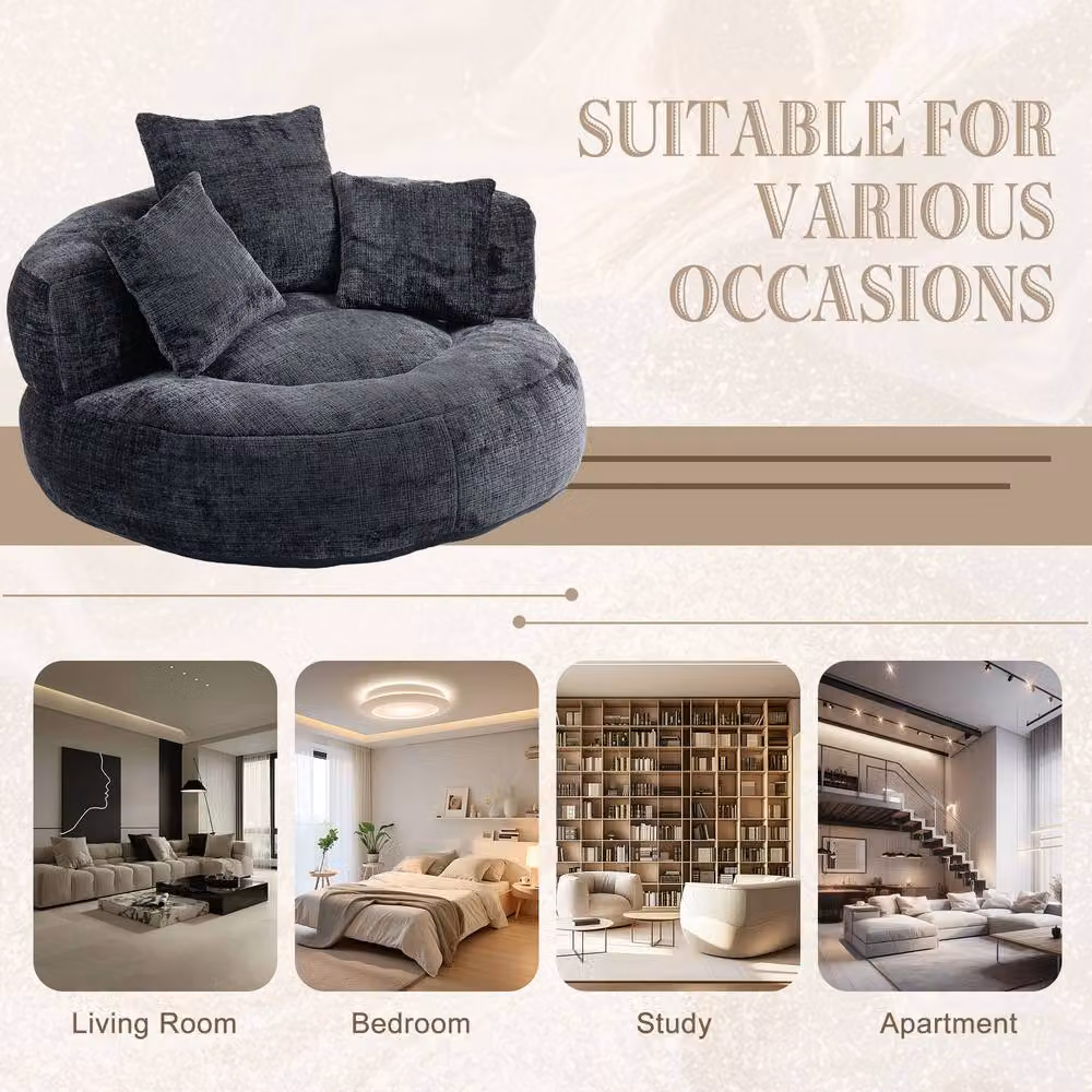 Direct Wicker Black Chenille High Back Lazy Sofa Bean Bag Chair – 5