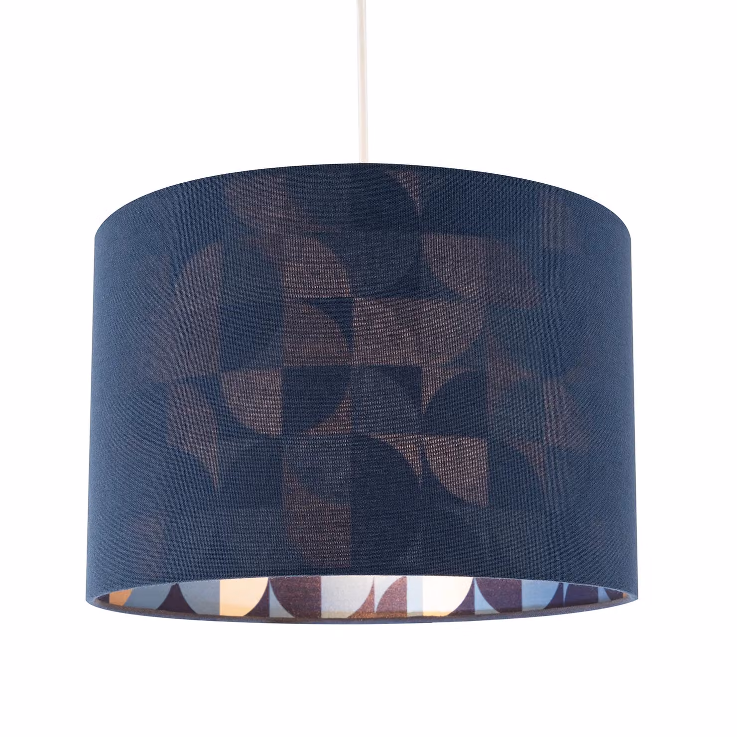 Happy Homewares Midnight Blue Linen Cylinder Lamp Shade with Geometric Pattern Lining – 2