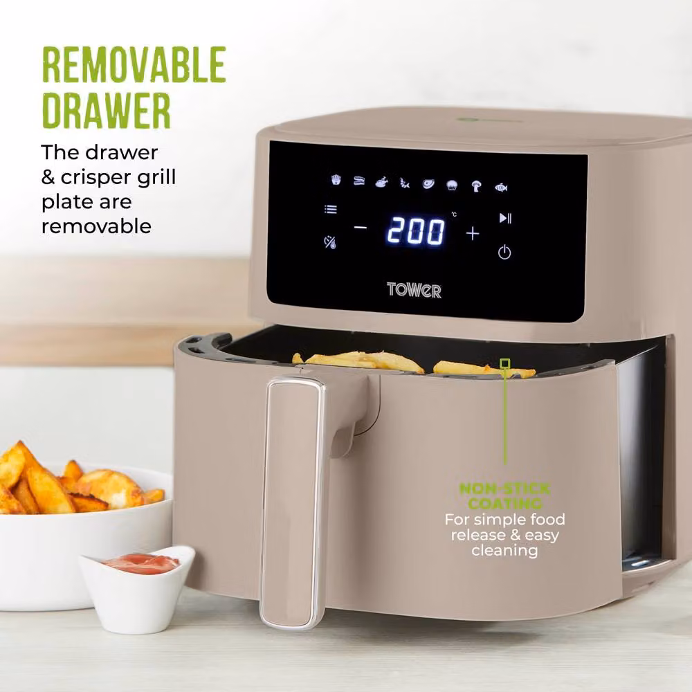 Tower Vortx Air Fryer with Digital Control Panel, 1700W, 6L, White and Light Beige – 4