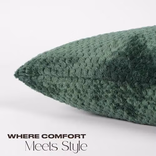 OHS Set of 4 Waffle Fleece Square Cushion Covers, Green, W/D/H: 45 x 45 x 45 cm – 4