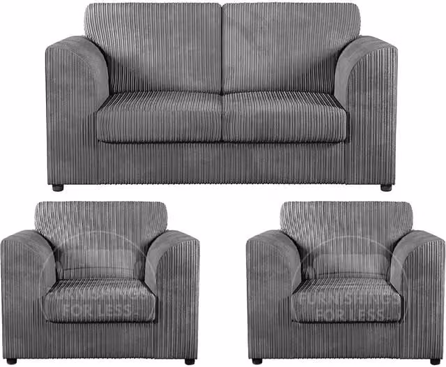 Furnishings For Less UK Luxor 3 Piece Sofa Suite in Grey Jumbo Cord Fabric