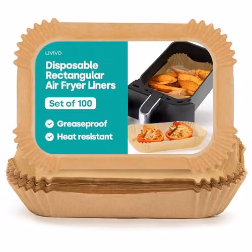 Livivo Disposable Non-Stick Rectangular Air Fryer Liners in Beige, 100 Pieces – 9