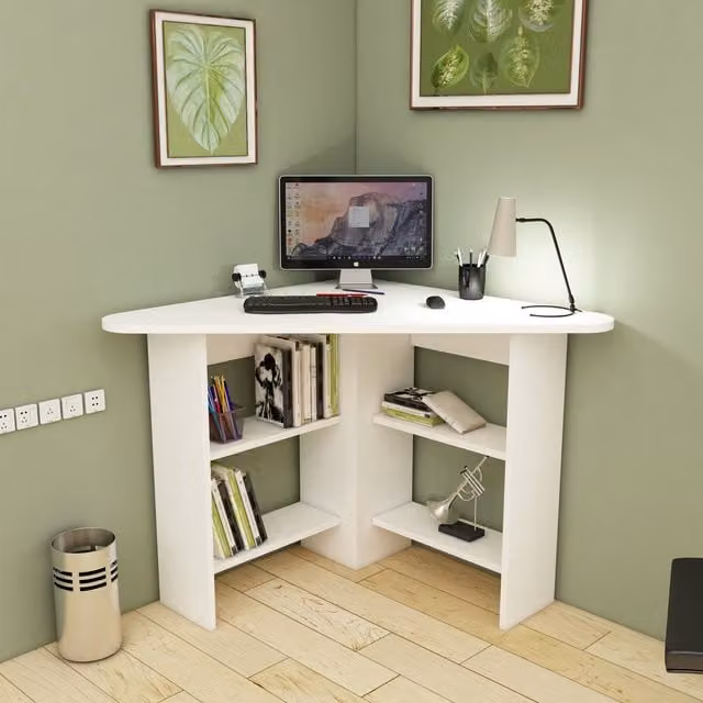 Destina Home Modern White Corner Computer Desk with Shelves