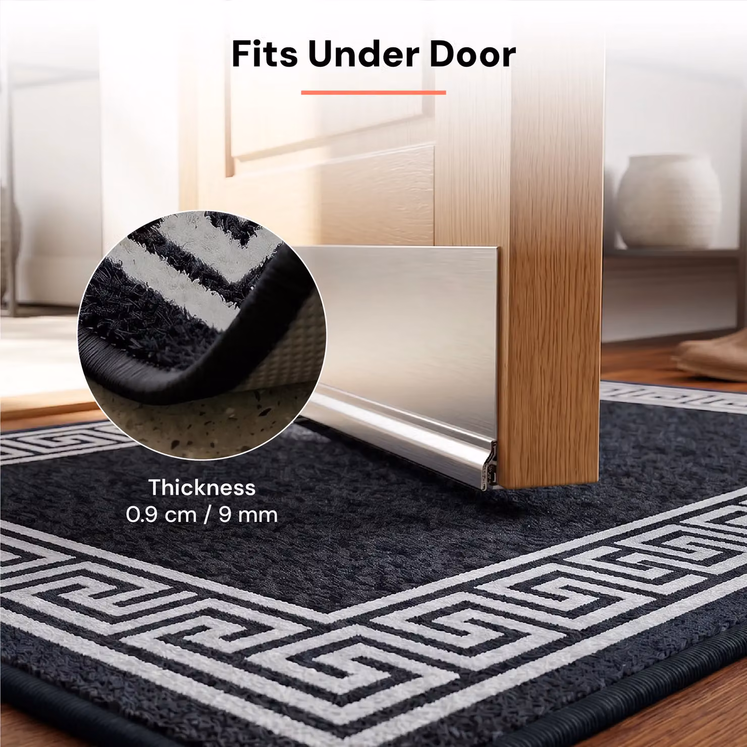 Smart Living Greekey Heavy Duty Non Slip Machine Washable Hallway and Kitchen Door Mat, Black, W: 67 cm x L: 220 cm – 3