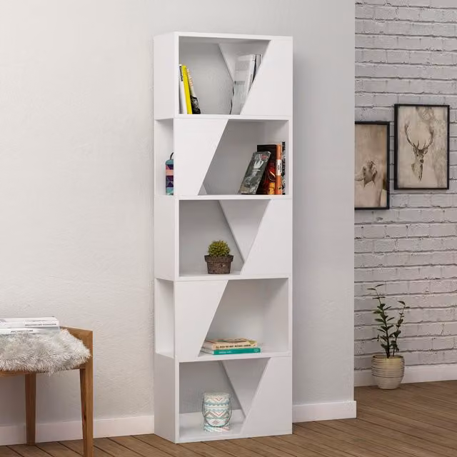 Decortie Modern Tall Freestanding Bookcase Display Unit with Back Panel in Matt White