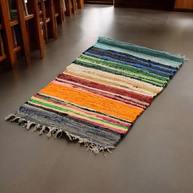 KDMK Rainbow Striped Rag Rug, Multicolour, W: 150 cm, D: 90 cm